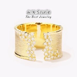 Diamond Wide Open Ring in Solid 18k Gold/Wedding Band/Custom Fine Jewelry/Personalization Design/Gift for Women and Girls