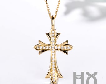 HX Jewelry | Solid 18k Gold Diamond Cross Pendant Necklace, Custom Fine Jewelry, Birthday, Wedding, Fiancee, Gift, Wholesale Available