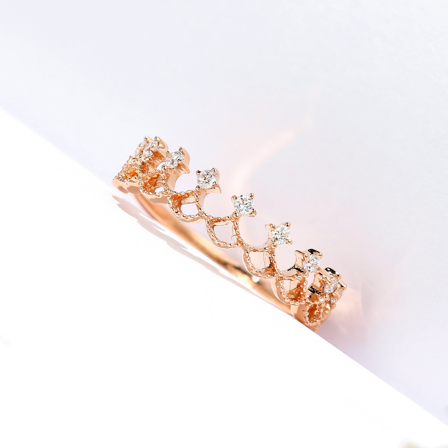 Tiara Diamond Ring in 18k Solid Gold/Minimalist Ring/Stacking Etsy