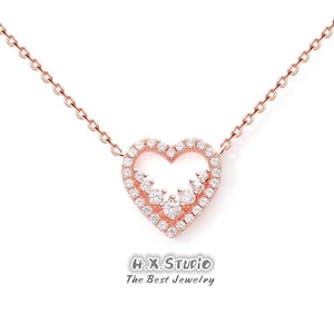 Solid 18K Gold Diamond Heart Necklace, Diamond Heart Halo Necklace, Anniversary/Birthday/Wedding/Bridesmaids Gift, Wholesale Available