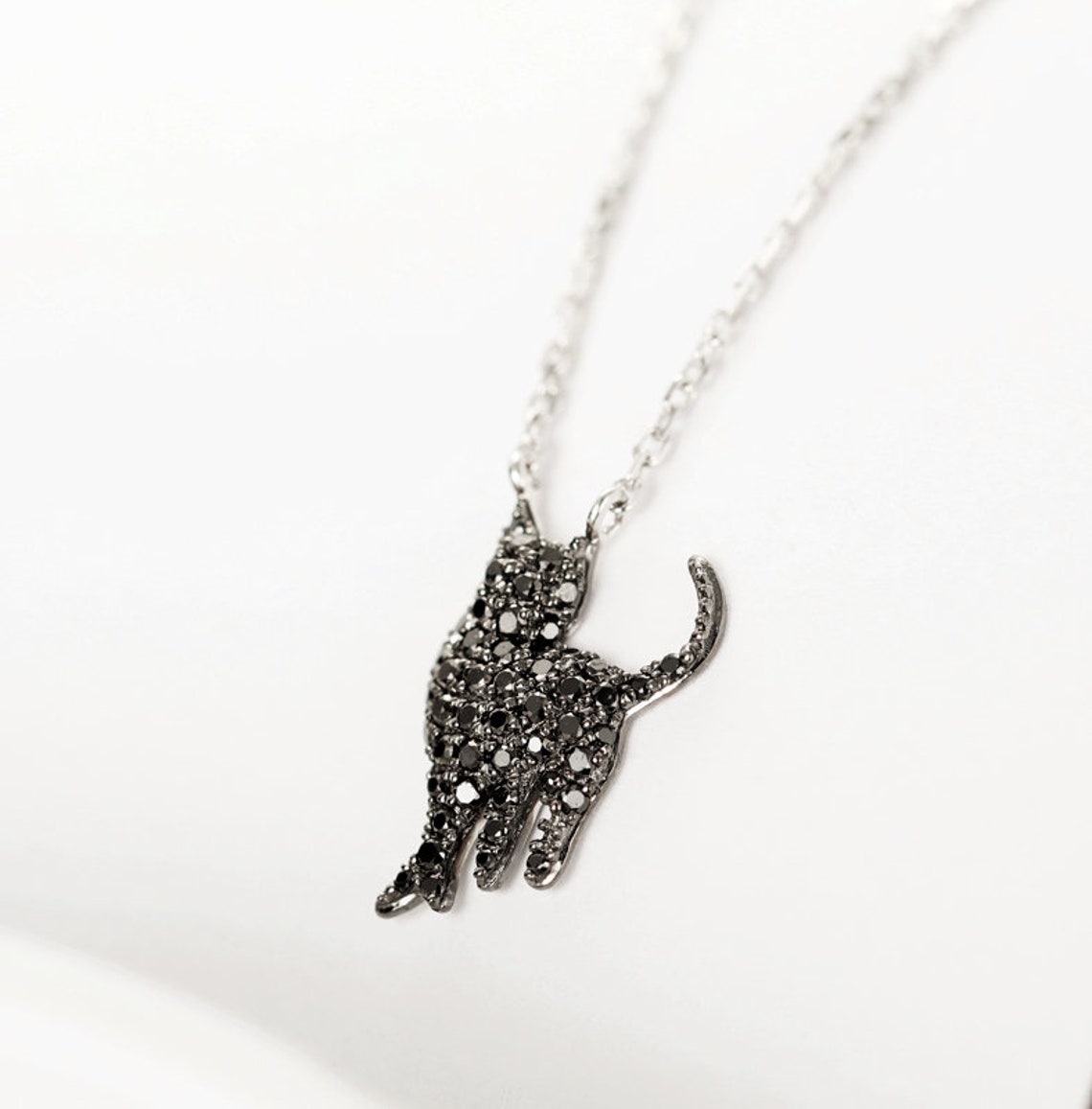 Black Diamond Cat Pendant Necklace in Solid 18k Gold/custom Etsy