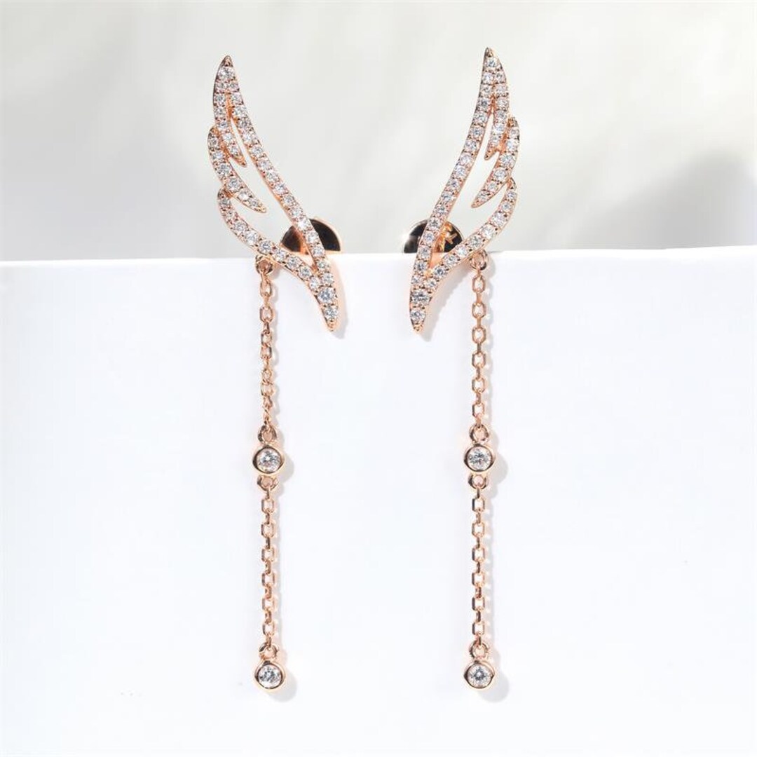 Diamond Angel Wings Drop Dangle Earrings in Solid 18k Gold/custom Fine ...