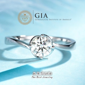 Swirl Style Solitär GIA Diamant Verlobungsring aus massivem 18k Gold, 0.3ct-1ct, Klassischer Design Ehering, Liebesgeschenk für Sie