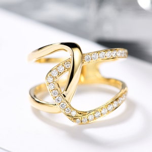 Diamond Asymmetry X Cross Statement Ring in Solid 18k Gold/Custom Fine Jewelry/Personalization Design/Unique Gift for Women and Girls