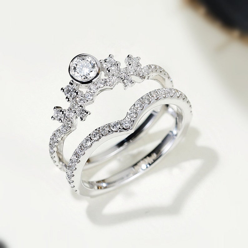 Diamond Double Bands Wedding Ring in Solid 18k Gold/tiara Ring Etsy