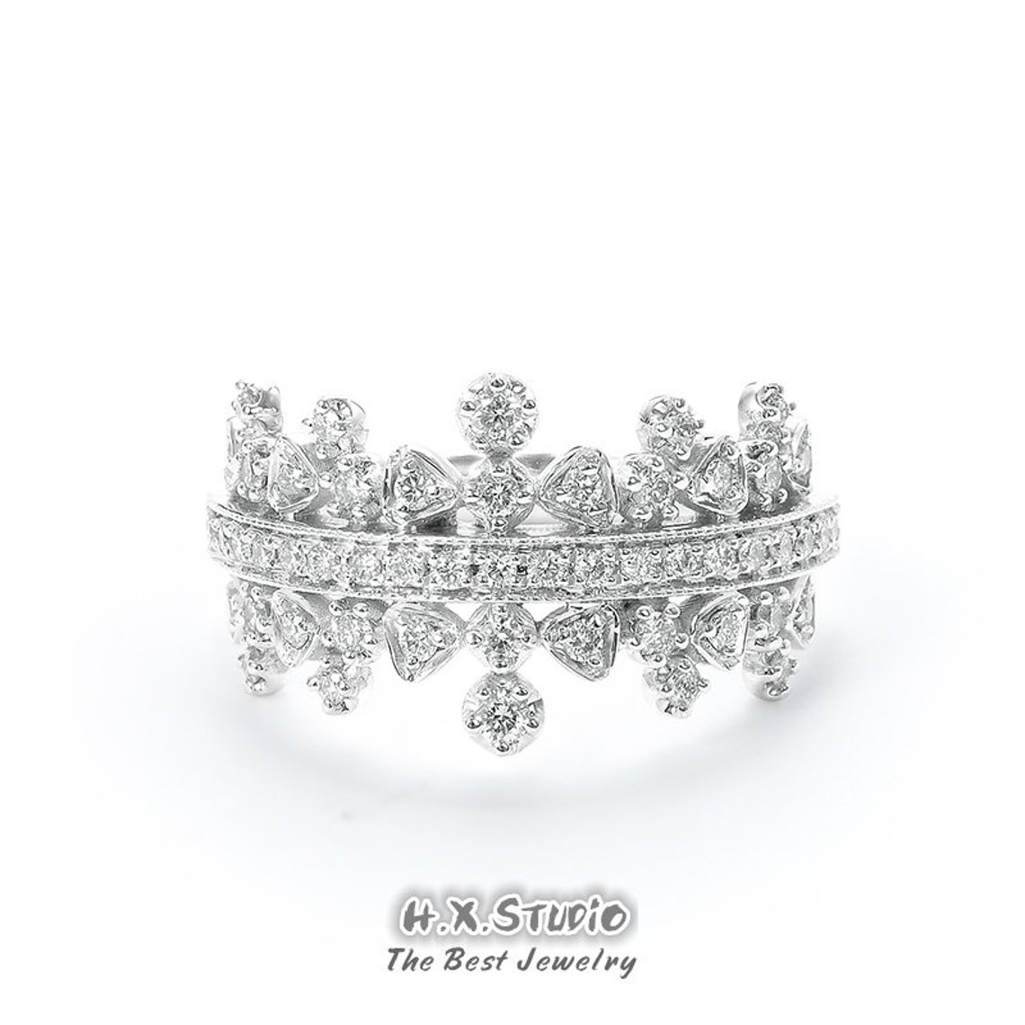 Diamonds Tiara Wedding Band in 18K Gold/Vintage Style Crown Etsy