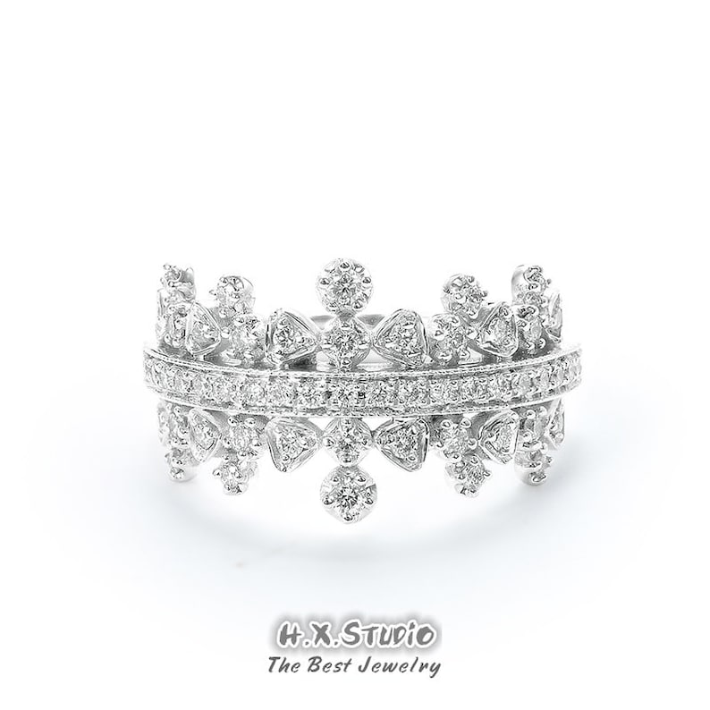 Diamonds Tiara Wedding Band in 18K Gold/Vintage Style Crown Etsy