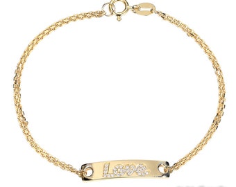 Personalized Diamond Initial Name Bar Bracelet in Solid 18k Gold/Monogram Bracelelt or Anklet/Custom Fine Jewelry/Gift for Women and Girls