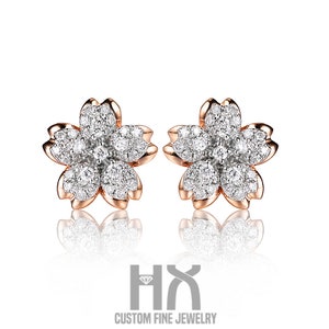Pendientes de Sakura con diamantes en dos tonos dorados/Joyas de Sakura/Joyas de moda/Regalo para ella