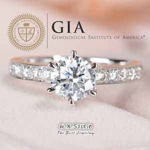 GIA Cert Runder Diamant Verlobungsring, 0.3ct-1,0ct, Solitär Ehering mit sechs Klauen aus massivem 18k Gold, Brautring, Jahrestag, Liebesgeschenk