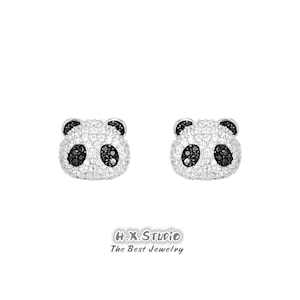 Panda Stud Earrings, Solid 18k Gold, Genuine Diamond, Two-Color Diamond, Cute Stud, Animal Jewelry, Gift for Women and Girls, Anniversary