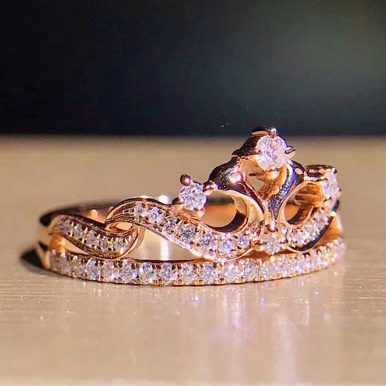 Diamond Tiara Ring in Solid 18K Gold Diamond Crown Ring Etsy