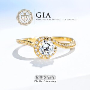 GIA Cert Runder Diamant Verlobungsring, 0.3ct-1ct, Solitär DiamantRing in 750Er Gold, Eleganter Design Ehering, Liebesgeschenk für Sie