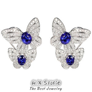HX Jewelry | Diamond and Sapphire Butterfly Stud Earrings in Solid 18k Gold, Custom Fine Jewelry, Fancy Stud, Elegant Jewelry, Gift for Her