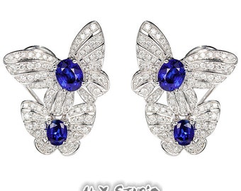 HX Jewelry | Diamond and Sapphire Butterfly Stud Earrings in Solid 18k Gold, Custom Fine Jewelry, Fancy Stud, Elegant Jewelry, Gift for Her