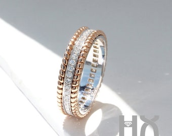 ダイヤモンドパヴェ3列フルエタニティリング 18K ツートンゴールド