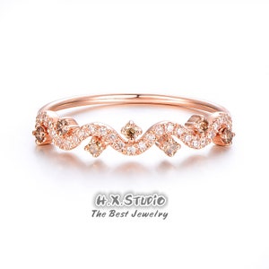 Diamond Minimalist Wedding Ring in 18k Gold/Daily Stacking Ring/Cognac Champagne Color Diamond Ring/Custom Jewelry/Gift for Women and Girls