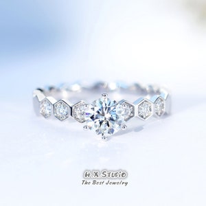 Bague de fiançailles Bee My Love en or 18 carats (0,16 CTW) + diamant cultivé en laboratoire central 0,5 CT VS2+ Clarté F+ Couleur | Bijoux HX