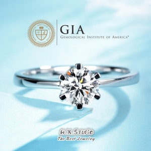 GIA Cert Runder Diamant Verlobungsring, 0.3ct-1ct, Solitär Diamant Ring in 18k Gold, Klassischer Sechs-Krallen Trauring, Liebesgeschenk für Sie