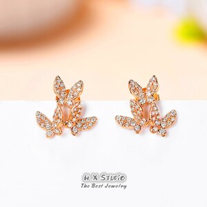 Dainty Butterfly Stud Earrings, Minimalist Stud, Solid 18k Gold, Genuine Diamond, Elegant Jewelry, Gift for Her, Customization Jewelry