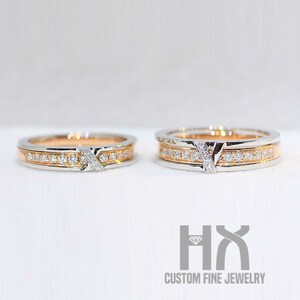 Diamond Initial Couple Rings in 18k Gold/custom Matching Wedding Bands ...