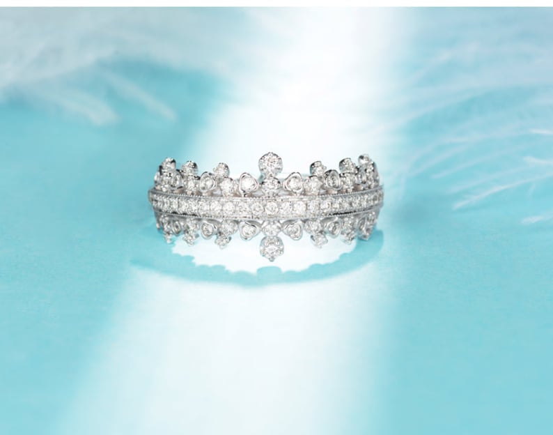 Diamonds Tiara Wedding Band in 18K Gold/Vintage Style Crown Etsy