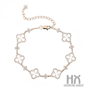 Diamond Lucky Clover Bracelet in Solid 18k Gold/Four Leaf Charm Bracelet/Custom Fine Jewelry/Personalization Design/Gift for Women and Girls