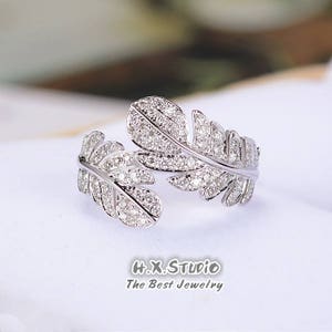 HX Jewelry | Diamond Feather Ring in Solid 18K Gold/Angel Wing Cocktail Ring/Custom Fine Jewelry/Personalization Design/Gift for Her
