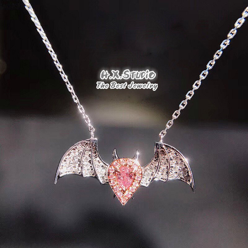 Pink Diamond Bat Pendant Necklace in 