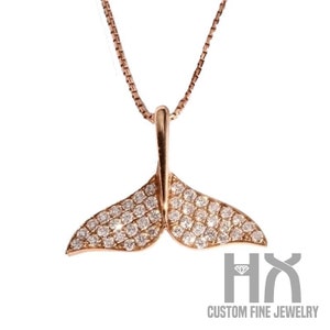 HX Jewelry | Diamond Whale Tail Pendant in Solid Gold (Pendant Only)/Fish Tail/Dolphin Tail/Mermaid Tail/Custom Fine Jewelry/Gift for Her