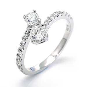 Ever Us Two-Stone 1.30CTW Diamond Bypass Ring in Solid 18k Gold/Toi et Moi Engagement Ring/Custom Fine Jewelry/Gift for Women and Girls