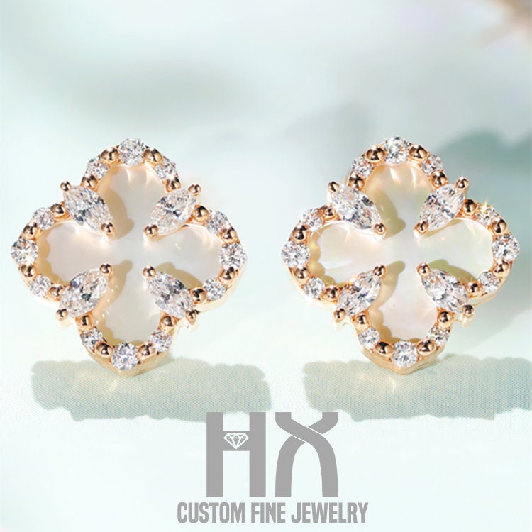 Diamond Clover Stud Earrings in Rose Gold