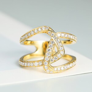 Diamond Asymmetry X Cross Statement Ring in Solid 18k Gold/Custom Fine Jewelry/Personalization Design/Unique Gift for Women and Girls