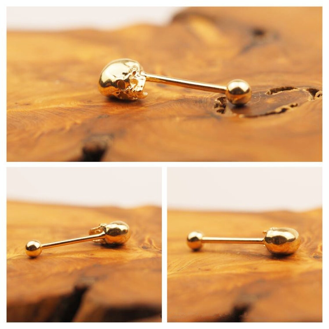 Solid 18k Gold Skull Barbell Tongue Ring/sexy Piercing Etsy