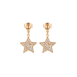 Diamond Star and Crescent Moon Dangle Drop Earrings in Solid 18k Gold/Custom Fine Jewelry/Personalization Design/Gift for Women and Girls