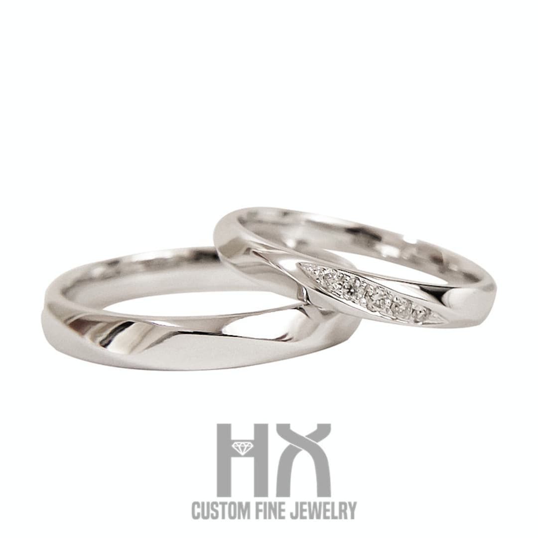 Buy Diamond Wedding Bands in 18k Gold/couple Ring Set/his and Her