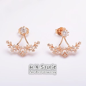 HX Jewelry | Two-ways Wear Flower Diamond Ear Jacket in Solid 18k Gold, Diamond Ear Climbers, Custom Fine Jewelry, Gift For Her