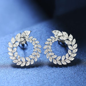 Marquise Diamond Wreath Style Swirl Earrings in Solid 18k Gold/Custom Fine Jewelry/Personalization Design/Unique Gift for Women and Girls