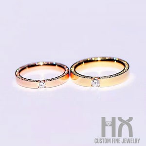 Diamond Wedding Bands in 18k Gold/Eternity Band Side Diamonds Wedding Ring/Couple Ring Set/Matching Bands/Mens Diamond Rings/Wedding Bands