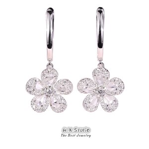 Sakura Flower Bungel oorbellen, Solide 18k Gold, Echte Diamond, Sakura Drop, Trendy Sieraden, Cadeau voor haar, Vakantie, Customization Sieraden