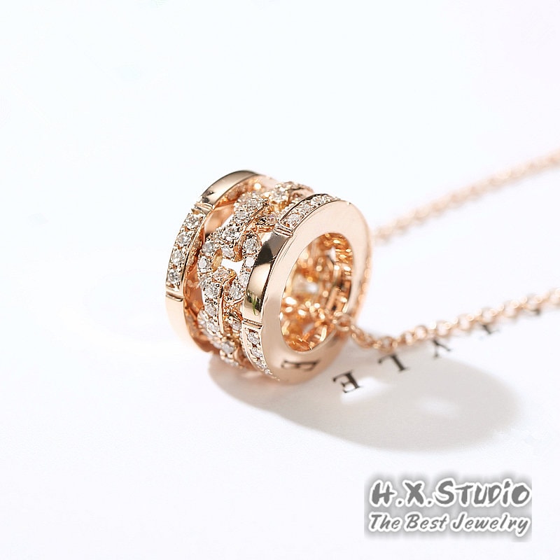 Diamond Cylinder Pendant Necklace in Solid 18k Gold/rolling