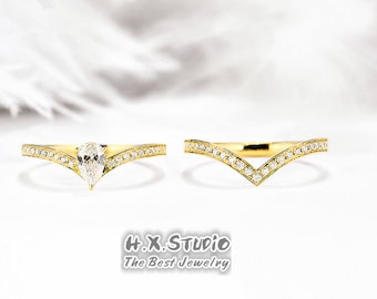 Diamond Wedding 2 Rings Set in Solid 18k Gold/2 Piece Wedding Rings/Matching Wedding Band/Bridal Rings Set/Custom Fine Jewelry/Gift for Her