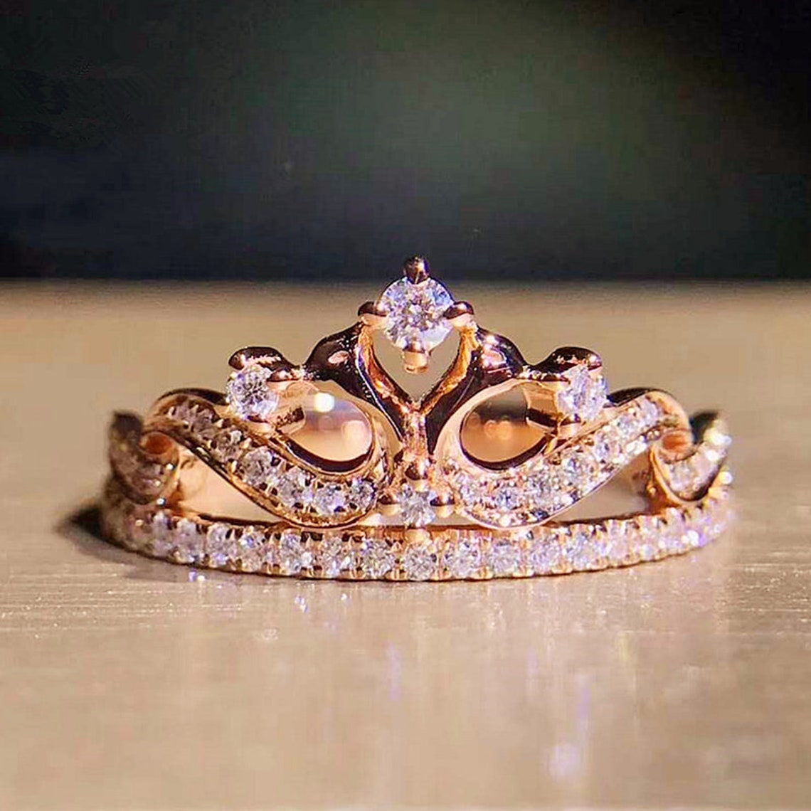 Diamond Tiara Ring in Solid 18K Gold Diamond Crown Ring | Etsy
