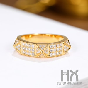 Pyramid Shape Diamond Wedding Ring in Solid 18k Gold/Art Deco Diamond Ring/Custom Fine Jewelry/Gift for Women and Girls
