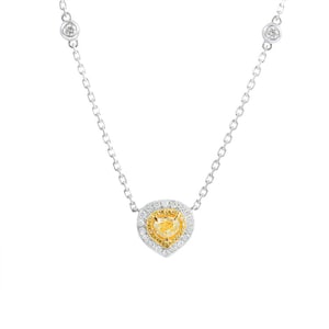 Yellow Diamond Love Heart Pendant Necklace in Solid 18k Gold/Custom Fine Jewelry/Personalization Design/Gift for Women and Girls