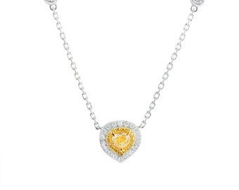 Yellow Diamond Love Heart Pendant Necklace in Solid 18k Gold/Custom Fine Jewelry/Personalization Design/Gift for Women and Girls
