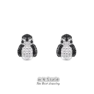 Dainty Penguin Diamond Stud Earrings, Solid 18k Gold, Genuine Diamond, Black Diamond,Cute Animal Jewelry, Gift for Her,Customization Jewelry