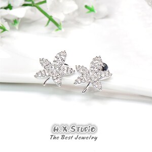 Ahorn Blatt Ohrstecker, solide 18 k Gold, echte Diamant, Herbst Saison Schmuck, Geschenk für sie, Anpassung Schmuck