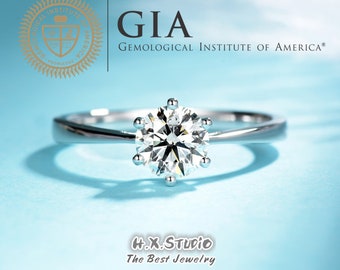 GIA Cert Round Diamond Engagement Ring, 0.3ct-1ct, Solitaire Diamond Ring in 18k Gold, Classic Six Claw Wedding Ring, Love Gift