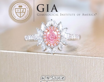 1.0CTW GIA Pink Diamond Flower Statement Ring en oro de 18k 2 tonos, compromiso, boda, día de San Valentín, Navidad, cumpleaños, regalo para ella, venta al por mayor